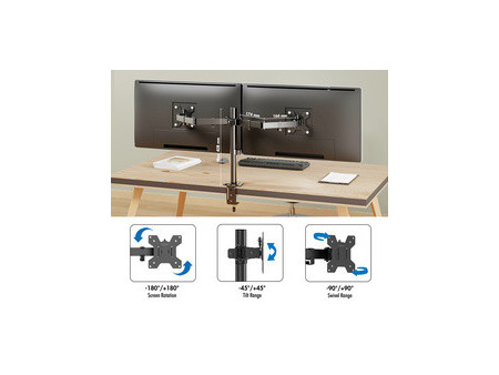LogiLink Support double écran, longueur bras 376 mm, noir