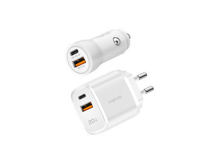 LogiLink Set de 2 chargeurs USB, allume-cigare & secteur