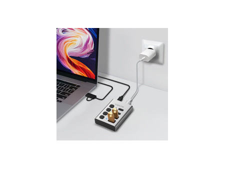 LogiLink Hub USB 3.2, 4 ports, interrupteurs on/off, argent