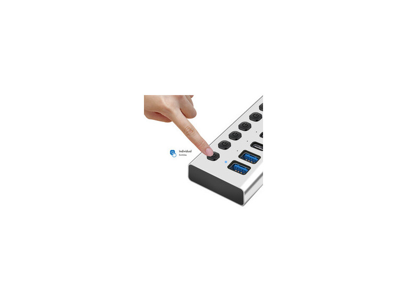 LogiLink Hub USB 3.2, 7 ports, interrupteurs on/off, argent