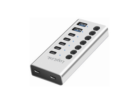 LogiLink Hub USB 3.2, 7 ports, interrupteurs on/off, argent