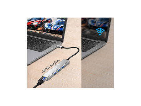 LogiLink Hub USB 3.2 Gen1, 4 ports, boîtier aluminium, gris