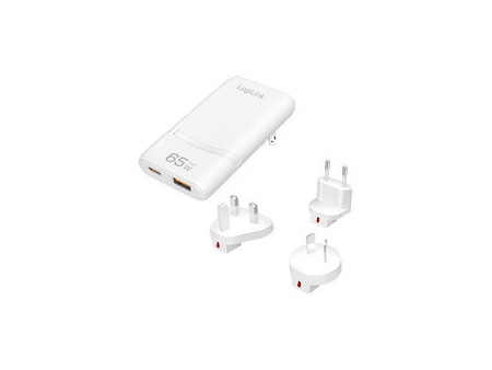 LogiLink Chargeur de voyage double USB, 65 W, extra-mince
