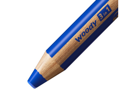 STABILO Crayon multi-talents woody 3 en 1, rond, bleu foncé