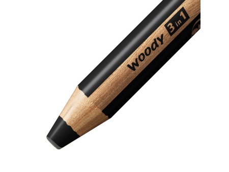 STABILO Crayon multi-talents woody 3 en 1, rond, noir