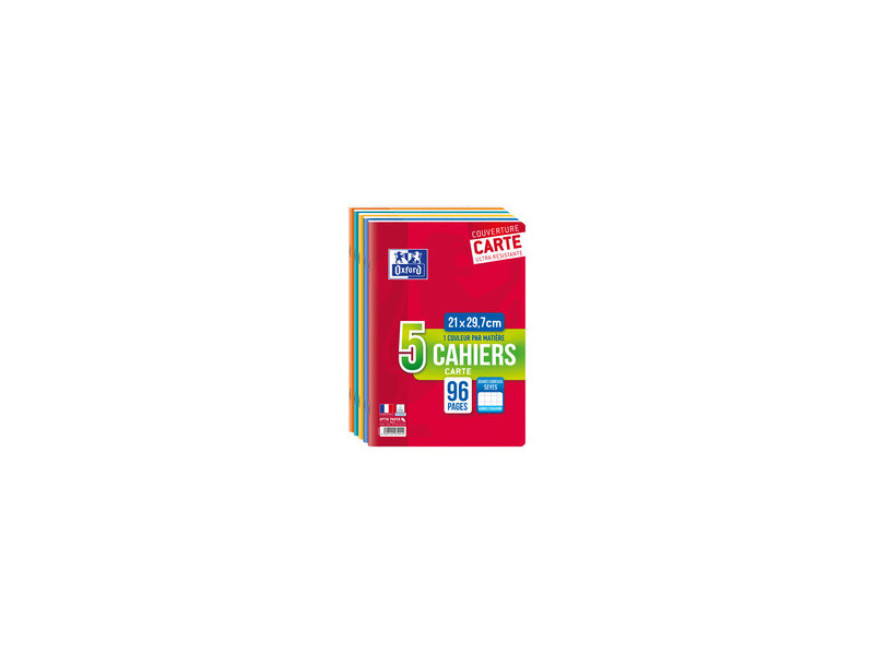 Oxford Cahier piqûre, A4, Seyès, 96 pages, lot de 5