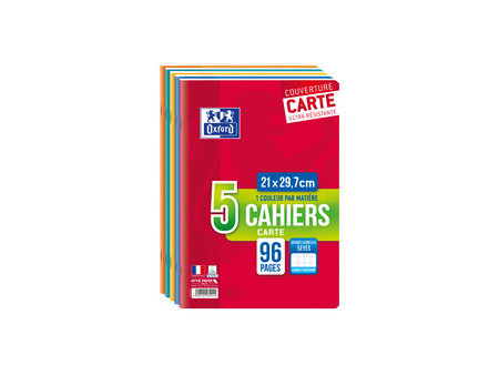 Oxford Cahier piqûre, A4, Seyès, 96 pages, lot de 5