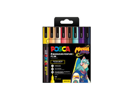 POSCA Marqueur à pigment PC-3M, étui de 8 MANGA HERO