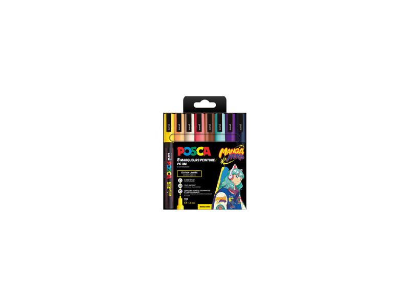 POSCA Marqueur à pigment PC-3M, étui de 8 MANGA HERO