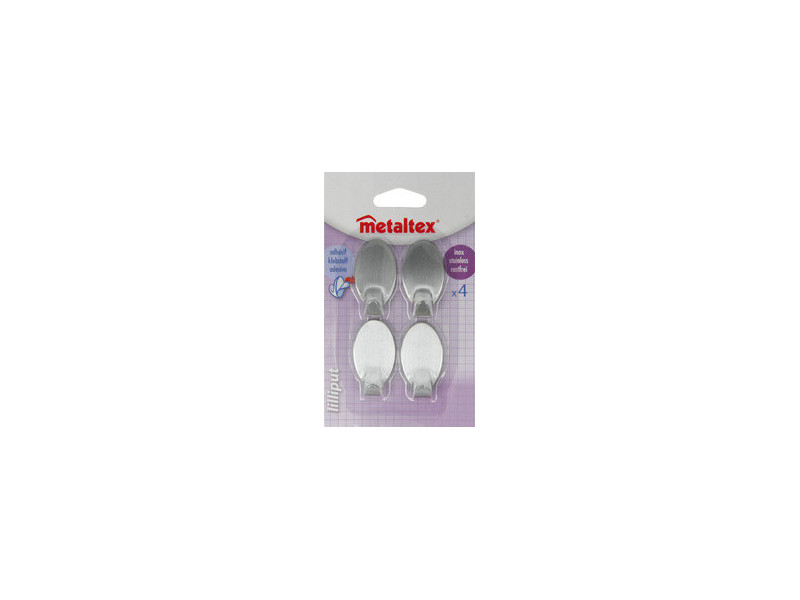metaltex Crochet adhésif Lilliput, set de 4, ovale, inox