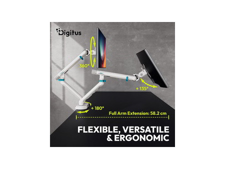 DIGITUS Bras support design pour 2 écrans, avec pince, noir