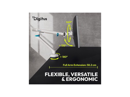 DIGITUS Bras support pour écran, avec pince, blanc