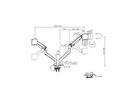 DIGITUS Support pour 2 écrans, charge max.: 2 x 20 kg, noir