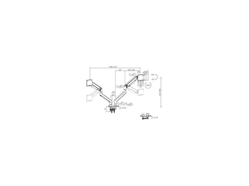 DIGITUS Support pour 2 écrans, charge max.: 2 x 20 kg, noir