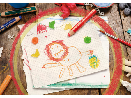 STABILO Crayon multi-talents woody 3 en 1, étui carton de 6