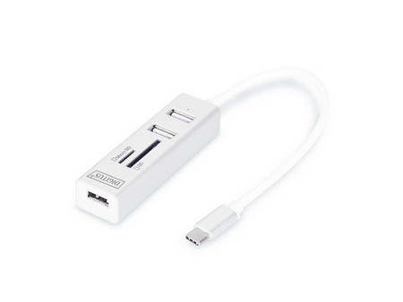 DIGITUS Hub USB-C stéréo OTG 3 ports / lecteur de cartes SD