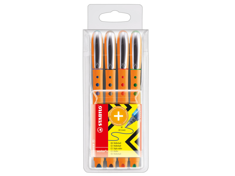 STABILO Stylo roller worker medium, étui de 4
