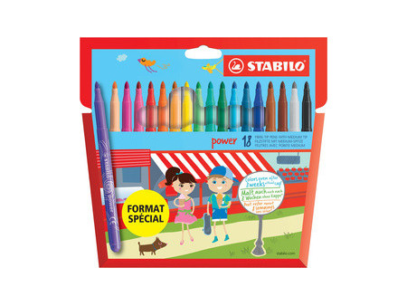 STABILO Feutre power, rond, étui en carton de 18