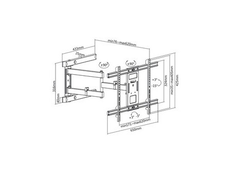 LogiLink Support mural pour TV Full Motion, pour 93,98 cm