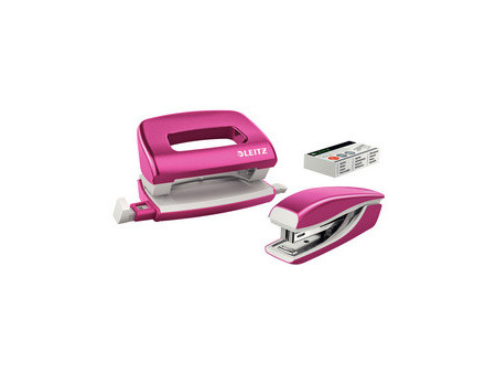 LEITZ kit mini agrafeuse et perforateur Nexxt WOW, rose