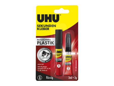 UHU Colle instantanée blitzschnell PLASTIK, 3 ml + 2 g