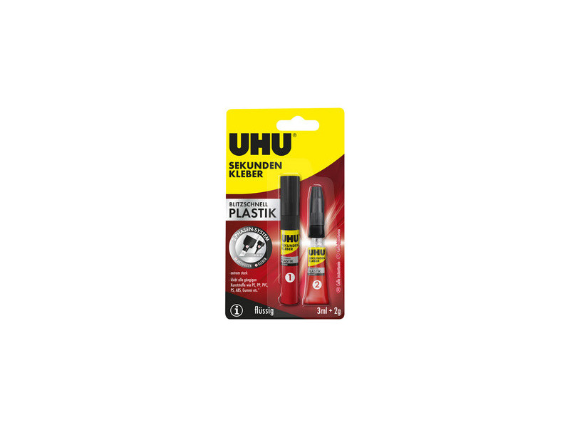 UHU Colle instantanée blitzschnell PLASTIK, 3 ml + 2 g