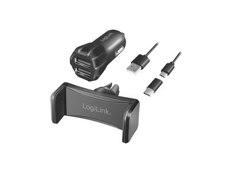 LogiLink Chargeur de voiture USB & support pour smartphone