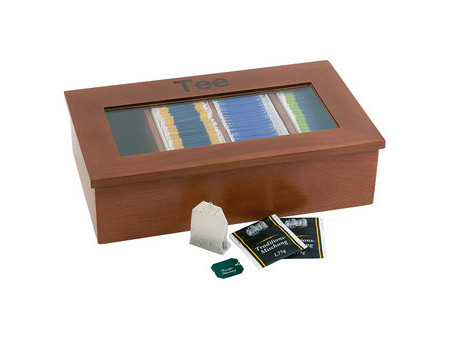 APS Boîte à thé et infusion, en bois, 4 cases, brun clair