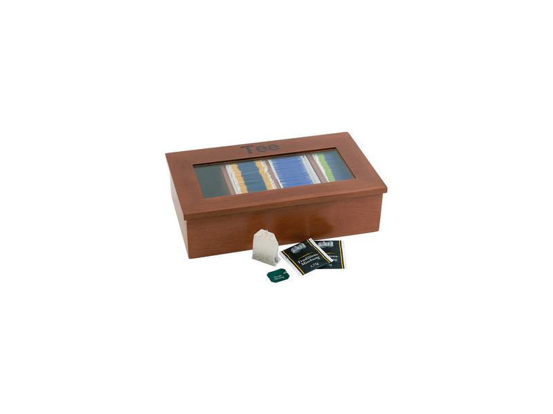 APS Boîte à thé et infusion, en bois, 4 cases, brun clair