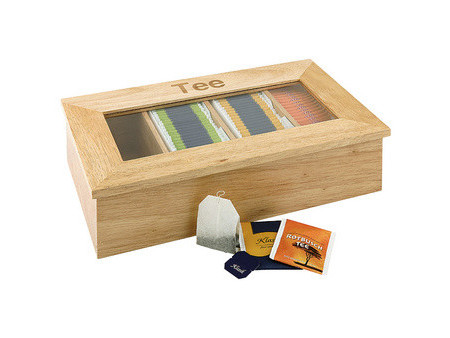 APS Boîte à thé et infusion, en bois, 4 cases, brun clair