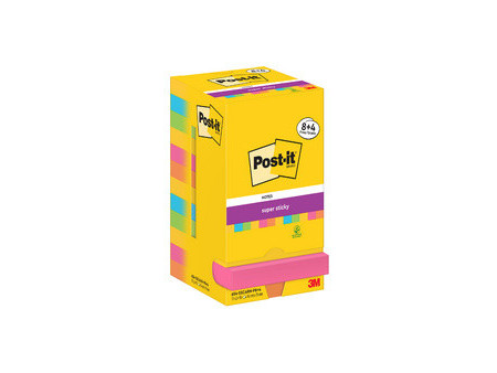Post-it Bloc-note adhésif super sticky notes, 76x76 mm, 8+4