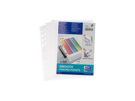 Oxford Pochettes perforées, A5, PP, 0,06 mm, transparent