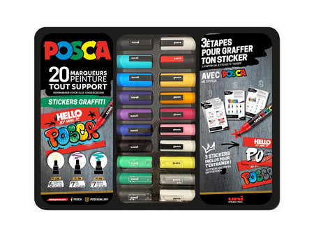 POSCA Marqueur à pigment 'STICKERS GRAFFITI', mallette métal