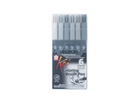 SAKURA Stylo pinceau Koi Coloring Brush, étui de 6, gris
