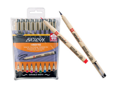 SAKURA Stylo pinceau PIGMA BRUSH, étui de 9, assorti