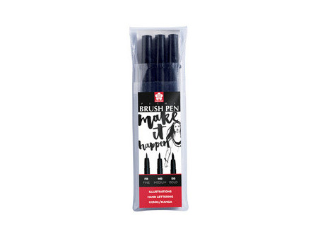 SAKURA Stylo pinceau PIGMA BRUSH, étui de 3, noir