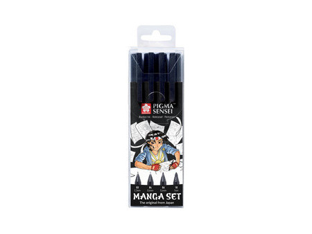 SAKURA Kit Manga PIGMA SENSEI, étui de 4, noir