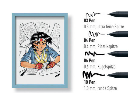 SAKURA Kit Manga PIGMA SENSEI, étui de 4, noir