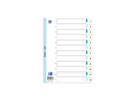 Oxford Intercalaires en plastique, chiffes, A4, 10 touches