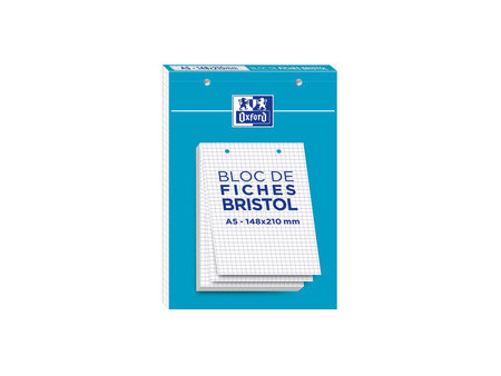Oxford Bloc de fiches bristol, A5, quadrillé, blanc