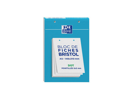 Oxford Bloc de fiches bristol, A5, quadrillé, blanc