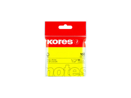 Kores Note adhésive 'NEON', 75 x 75mm, uni, jaune fluo
