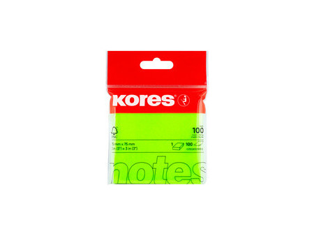 Kores Note adhésive 'NEON', 75 x 75 mm, uni, vert fluo