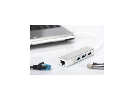 DIGITUS Hub USB 3.0 & adaptateur LAN Gigabit, 3 ports