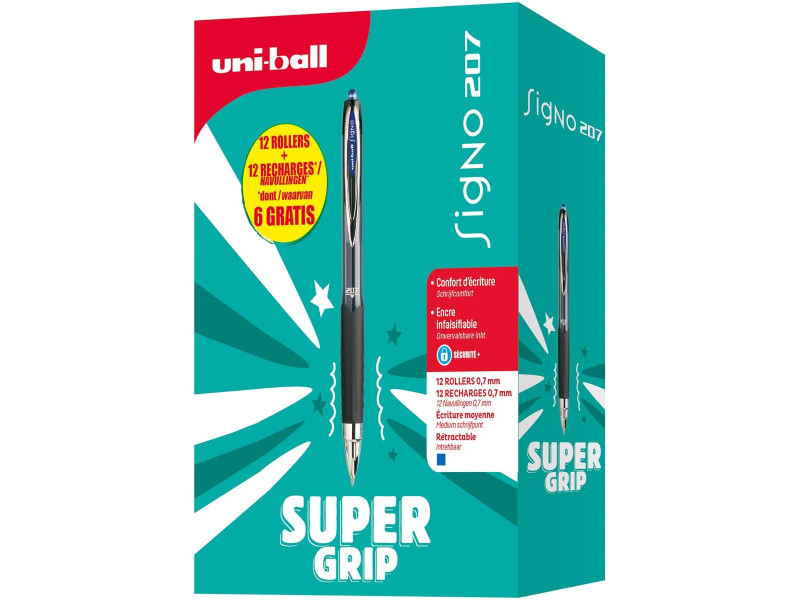 uni-ball Stylo roller encre gel SIGNO 207E, VALUE PACK, bleu