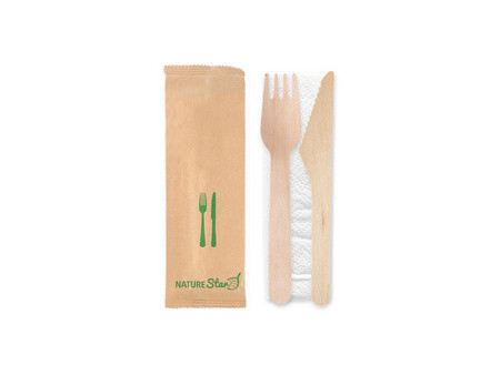 NATURE Star Set de couverts 'Double', en bouleau, 3 pièces