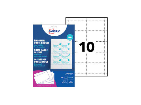 AVERY Insert imprimable pour badge, 90 x 54 mm, blanc