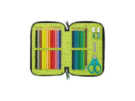Maped Étui scolaire double Dinosaure, polyester, garni, vert