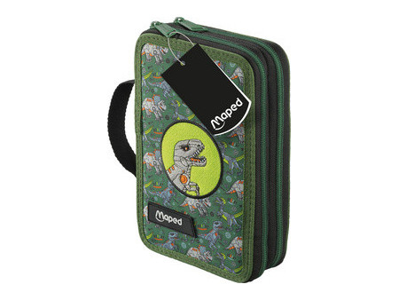 Maped Étui scolaire double Dinosaure, polyester, garni, vert