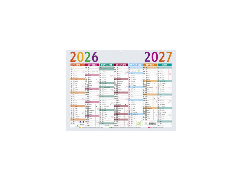 EXACOMPTA Calendrier Multicolore, 2026/2027, 550 x 405 mm
